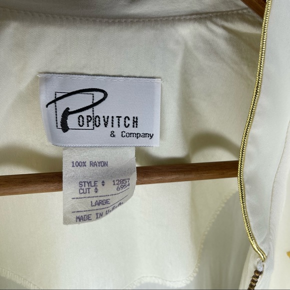 Vintage Funky Popovitch Ivory Zip-Up Jacket with Metallic Gold Sun Embroidery - Picture 9 of 9